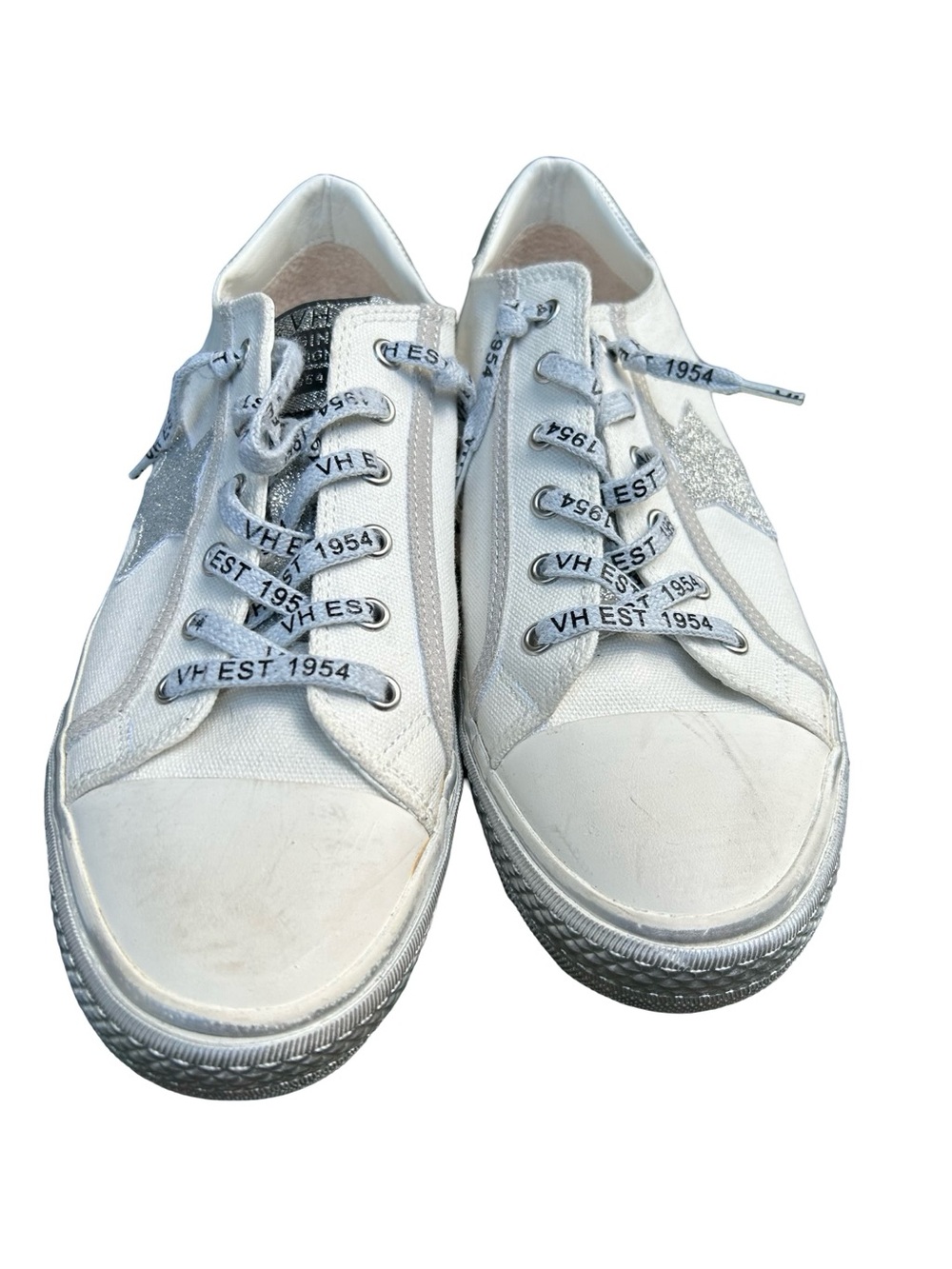 Vintage Havana White Low-Top Sneakers with Silver Glitter Star